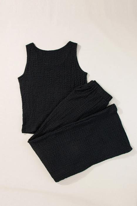Crinkle Texture Tank Top and Pocketed Pants Set - S-XL