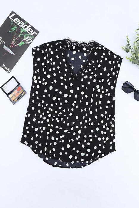 Lace V-Neck Polka Dot Top | S-XL