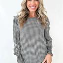  Plaid Shirred Cuff Long Sleeve Blouse | S-XL