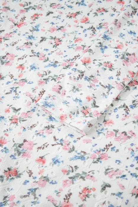 Floral Print Textured Square Neck Long Sleeve Top | S-XL