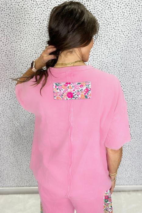 Bloom Patched Raw Seam Oversized Tee | S-XL