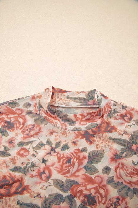 Floral Print Mesh Long Sleeve Top | S-XL