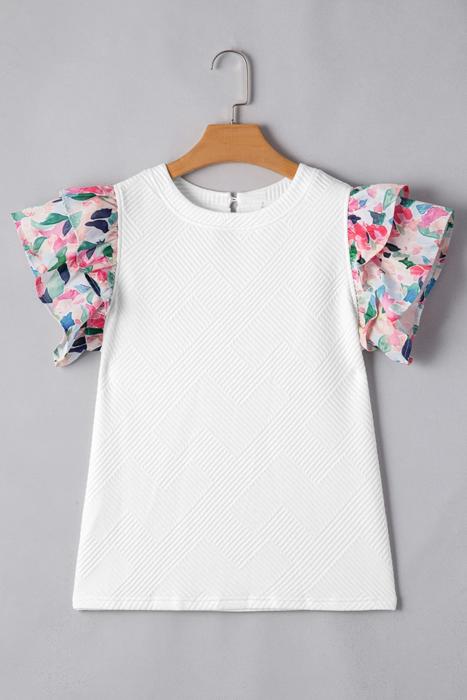Textured Knit Abstract Print Tiered Sleeve Top | S-XL