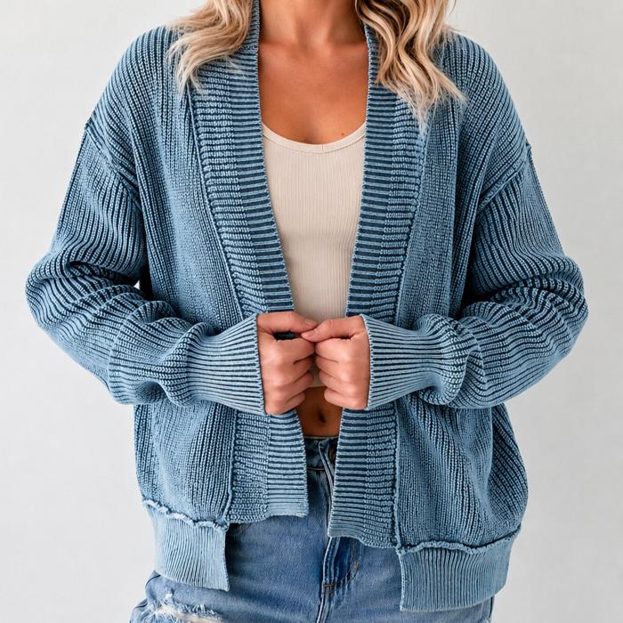 Mineral Wash Patchwork Open Knit Cardigan | S-XL