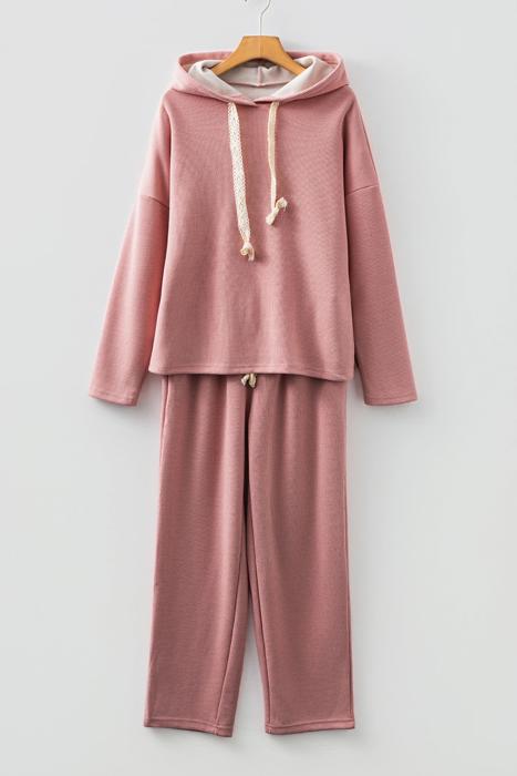 Lace & Luxe Drawstring Pullover Hoodies Corduroy Set | S-XL