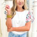  Textured Knit Abstract Print Tiered Sleeve Top | S-XL