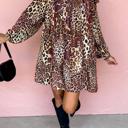  Leopard Print Ruffled Long Sleeve Mini Dress | S-XL