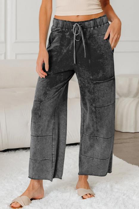 Lace-Up Raw Hem Patched Pocket Pants | S-XL