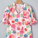  Floral Tie V-Neck Puff Sleeve Top | S-XL