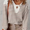  Striped Textured Hooded V-Neck Long Sleeve Top | S-XL
