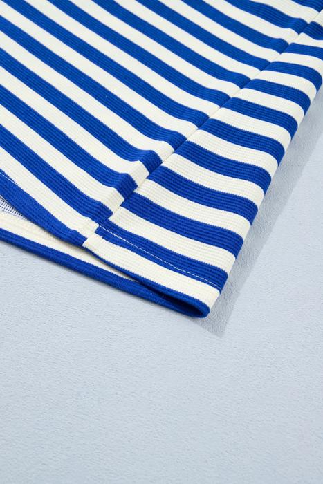 Preppy Stripe Polo Collar Ruffle Detail Top | S-XL