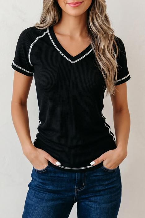 V-Neck Waffle Knit Top | S-XL