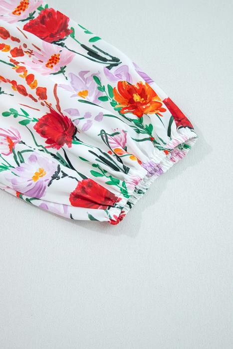Floral Print Ricrac Trim Puff Sleeve Mini Dress | S-XL