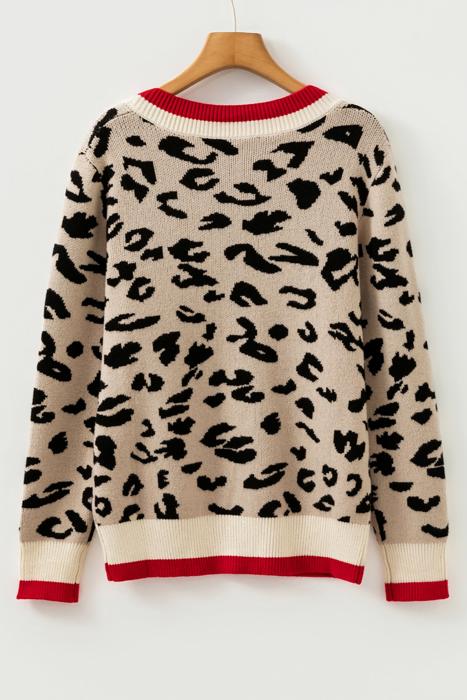 Leopard Print V-Neck Ribbed Sweater | S-XL