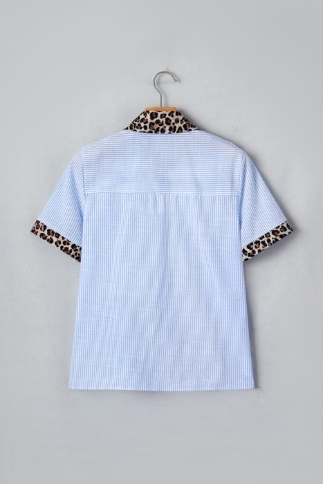Stripe Contrast Leopard Collared Shirt | S-XL