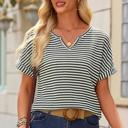  Notched V-Neck Textured Knit Short Sleeve Top | S-XL