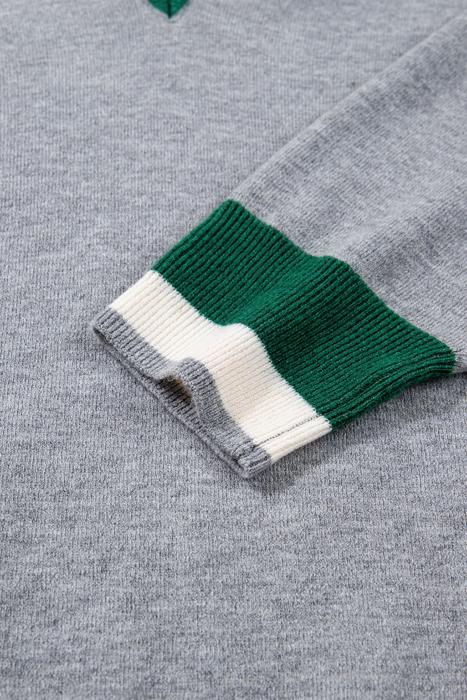 Contrast Striped Trim V Neck Varsity Light Sweater | S-XL