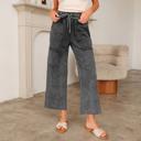 Small Medium Grey Lace-Up Raw Hem Patched Pocket Pants | S-XL