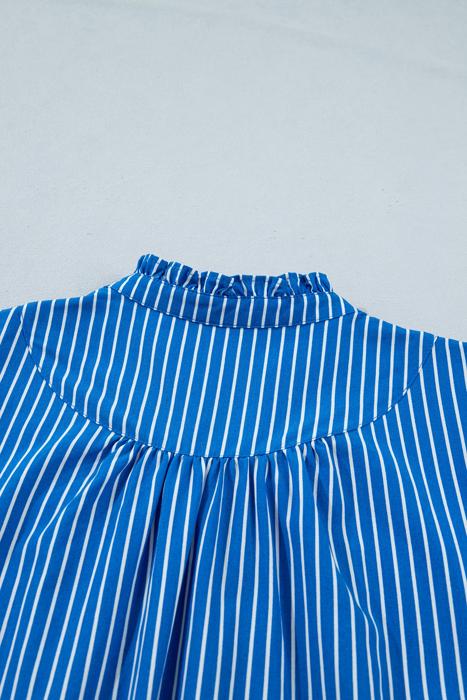 Short Puff Sleeve Stripe Ruffle Blouse | S-XL