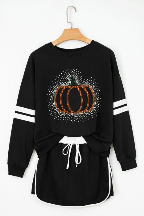 Rhinestone Graphic Varsity Pullover and Skort Set | S-XL