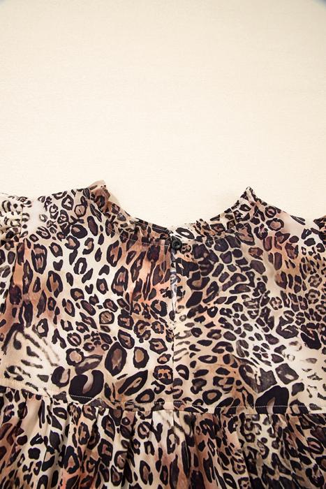 Leopard Print Ruffled Long Sleeve Mini Dress | S-XL