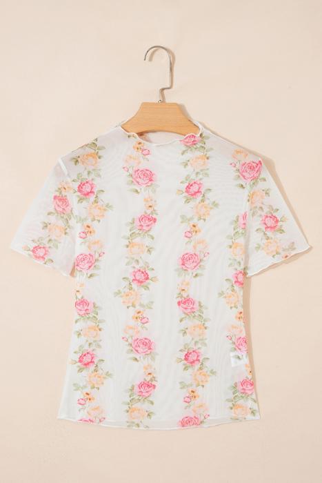 Sheer Bloom Mock Neck Top | S-XL