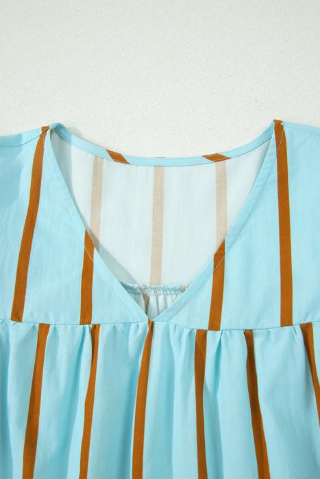 Double Ruffled Sleeve Striped Blouse | S-XL