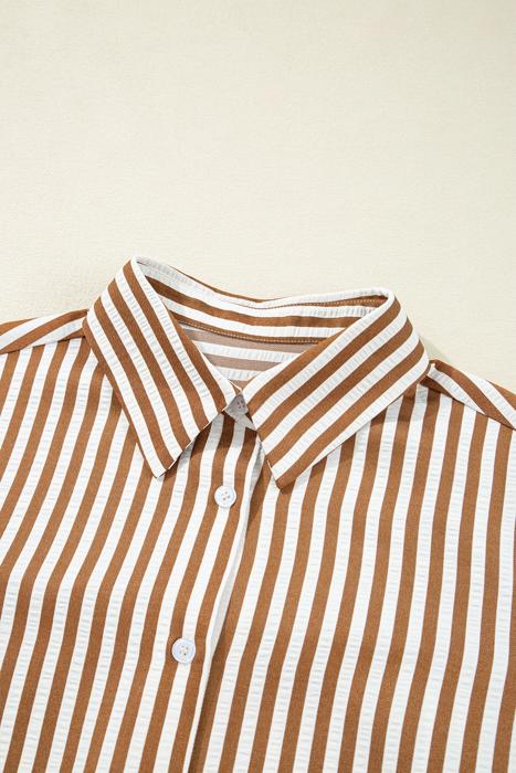 Striped Ruffle Hem Collared Mini Dress | S-XL