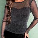  Metallic Shimmer Mesh Long Sleeve Blouse | S-XL