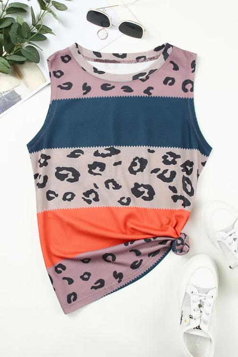 Color Block Animal Print Tank Top