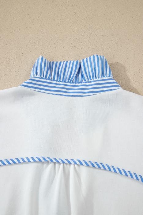 Striped Frill Collar Short Sleeve Blouse | S-XL