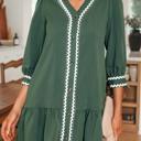  Contrast Ric Rac Trim Button V-Neck Shift Dress | S-XL