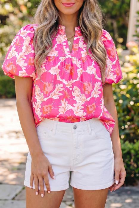 Bubble Sleeve Floral Peplum Top | S-XL