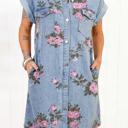  Floral Print Denim Button-Down Shift Dress | S-XL