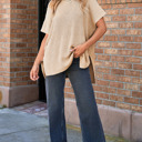  Short Sleeve Side Slit Oversized Sweater