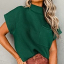 Small Green Pocket Ribbed Knit Short Sleeve Sweater | S-XL