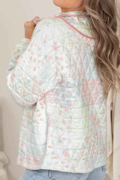 Floral Embroidered Quilted Zip-Up Sweatshirt | S-XL