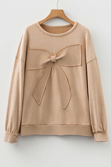 Mineral Wash Bow Patchwork Pullover Sweatshirt | S-XL
