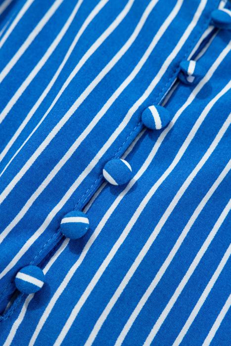 Short Puff Sleeve Stripe Ruffle Blouse | S-XL