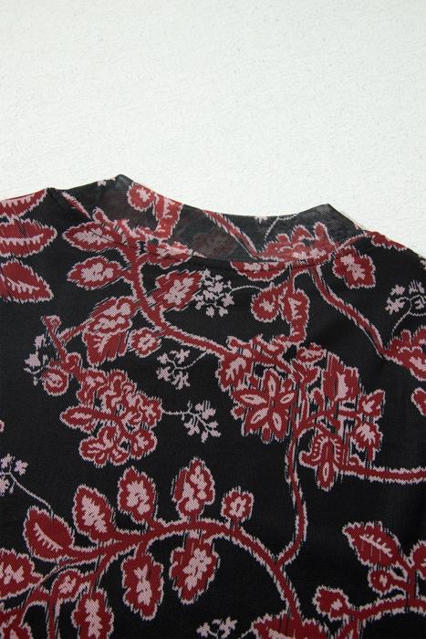 Midnight Bloom Retro Floral Mesh Dress | S-XL