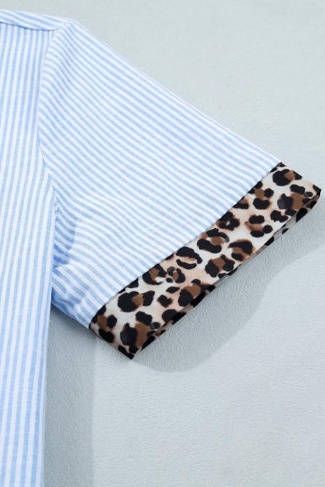 Stripe Contrast Leopard Collared Shirt | S-XL
