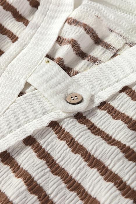 Striped Textured Hooded V-Neck Long Sleeve Top | S-XL