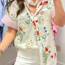  Floral Striped Patchwork Ruffled Collar Shirt | S-XL