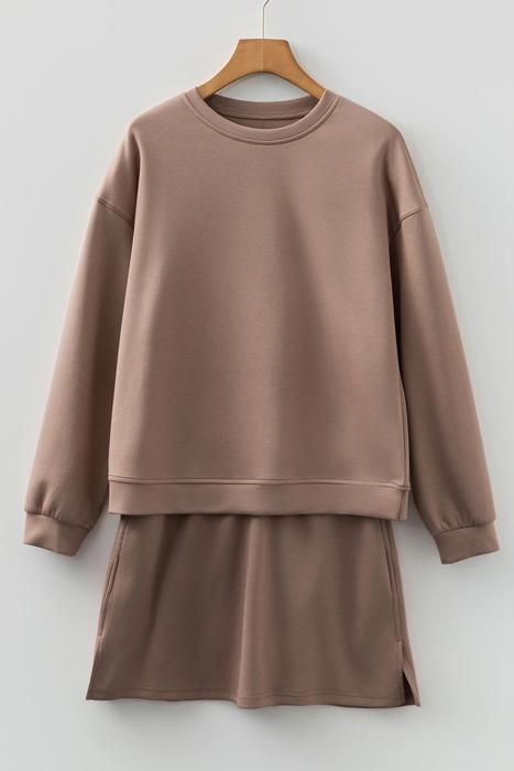 Velora Cozy Drop Shoulder Drawstring Mini Skirt Set | S-XL
