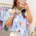  Floral Striped Patchwork Ruffled Collar Shirt | S-XL