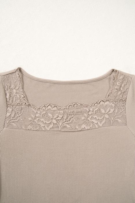 Lace Charm Ribbed Long Sleeve Top | S-XL