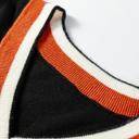  Contrast Striped Trim V Neck Varsity Light Sweater | S-XL