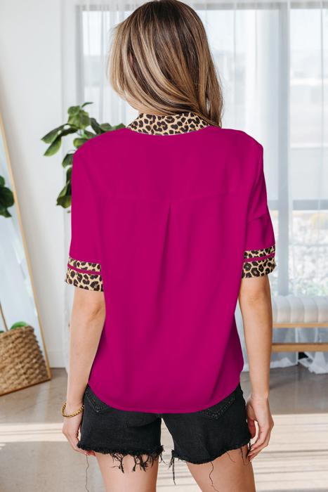 Leopard Patchwork Split Neck Blouse | S-XL