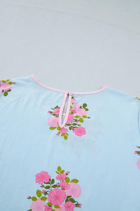 Floral Print 3/4 Sleeve Button-Cuff Blouse | S-XL