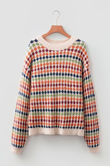 Polka Dot Striped Drop-Shoulder Sweater | S-XL